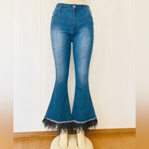 For The Republic Blue Flare Jeans with Fringe Detail